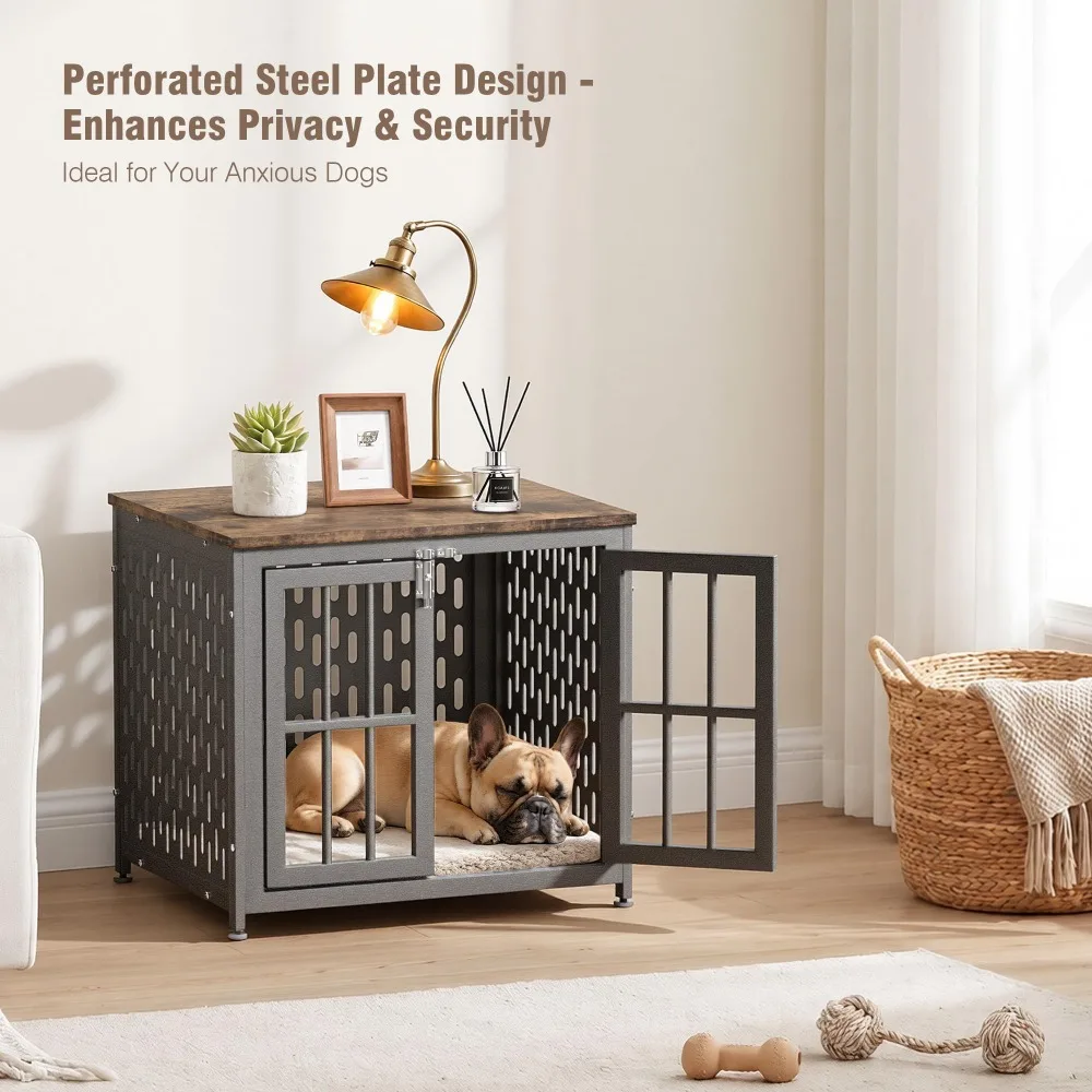 Indestructible 26 Inch Dog Crate Chew Proof Indoor Kennel, 2 Strong Locks