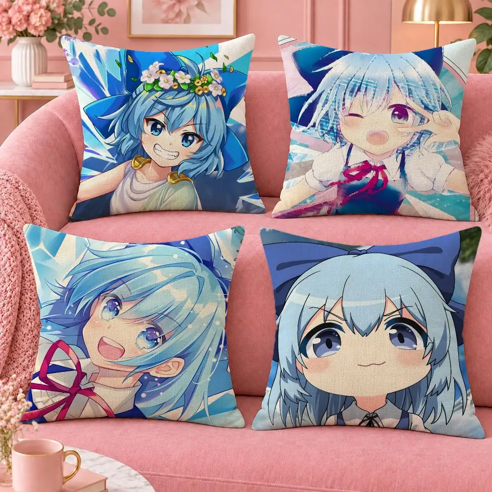 Game Touhou Ice Fairy Cirno Cushion Cover Cute Cartoon Throw Pillow Cover Soft Plush Cushion Cover Sofa Bedroom Home Decor