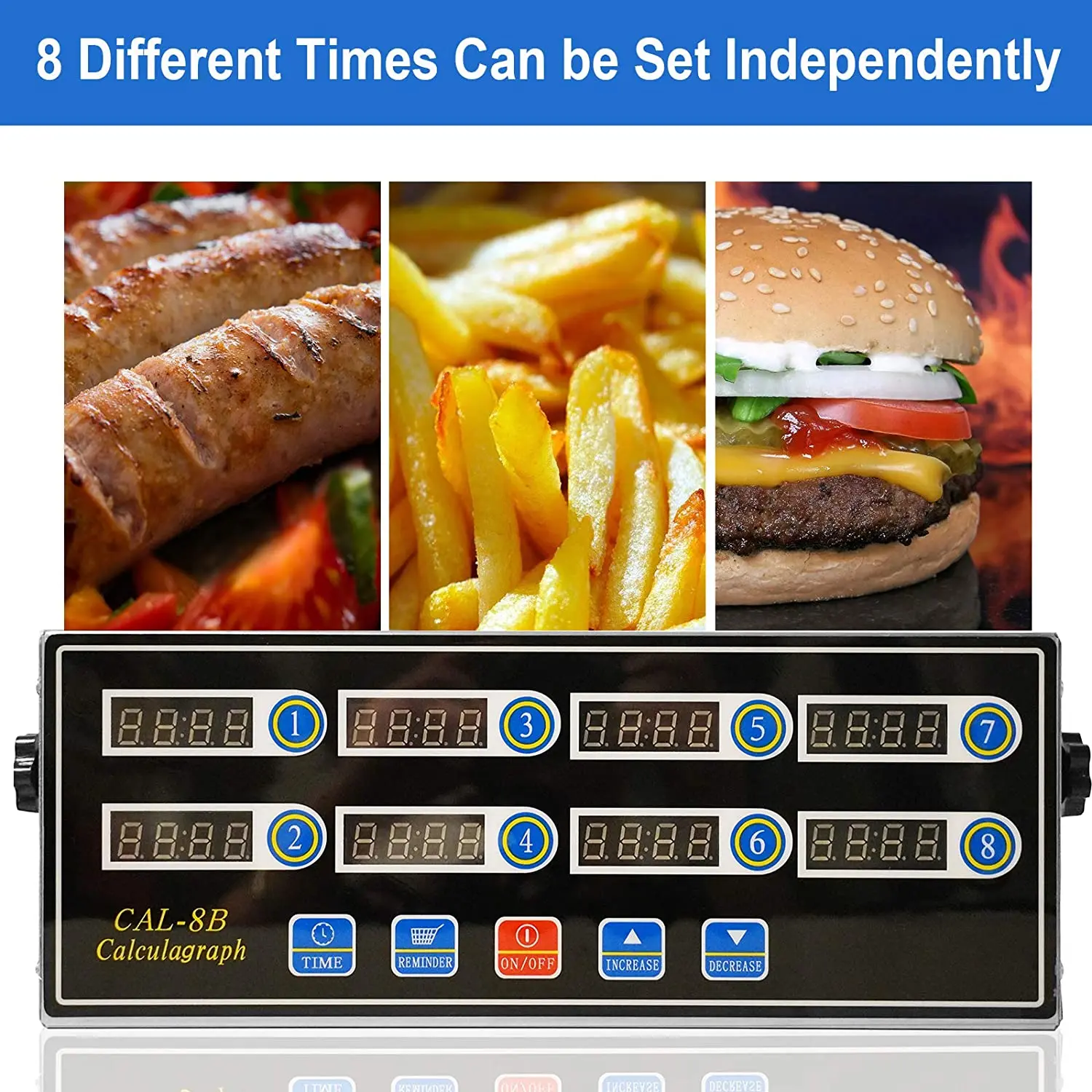 Temporizador de cozinha digital comercial de 8 canais, temporizador de cálculo de aço inoxidável com despertador, lembrete, plugue ue