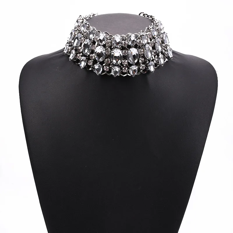 

Luxury Designer Jewelry Statement Accessories Wholesale Chunky White Iced Out Chain Crystal Rhinestone Choker Necklace for Women