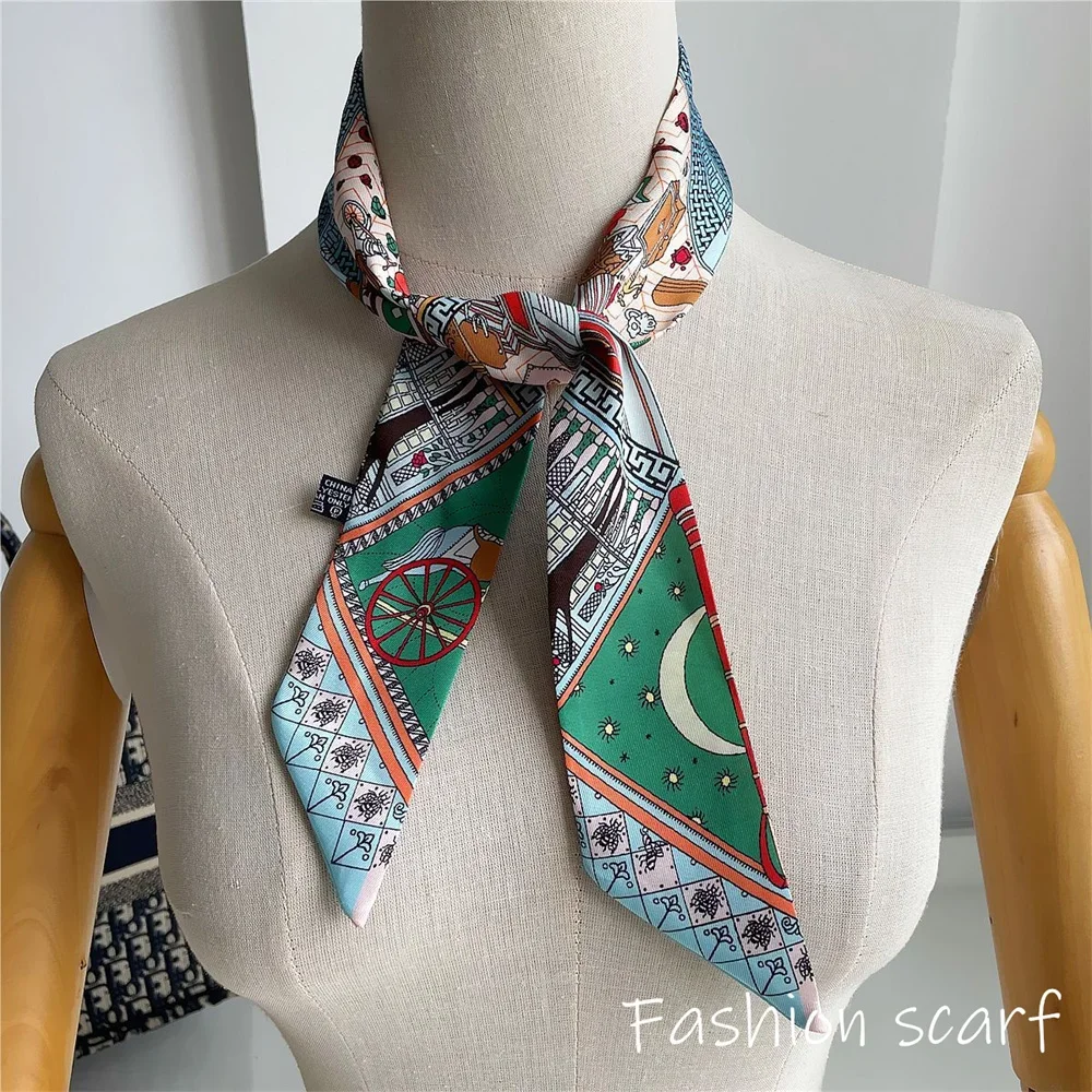 Four Seasons Fashion Versatile New Van Gogh Classic Oil Painting Series Ladies Decoration Twill Long Strip Silk Scarf Tie Ribbon