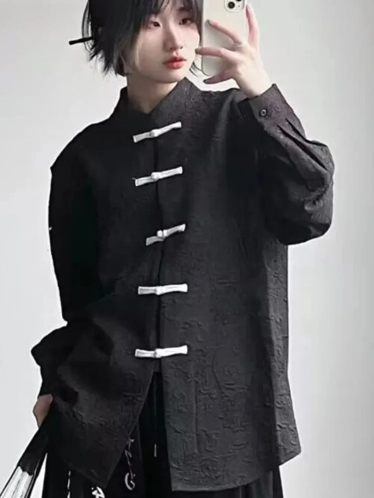 Women New Harajuku Fashion Chinese Style Tops 2026 Autumn Vintage Oversized Shirt Y2k Aesthetic Knot Button Streetwear Blusas