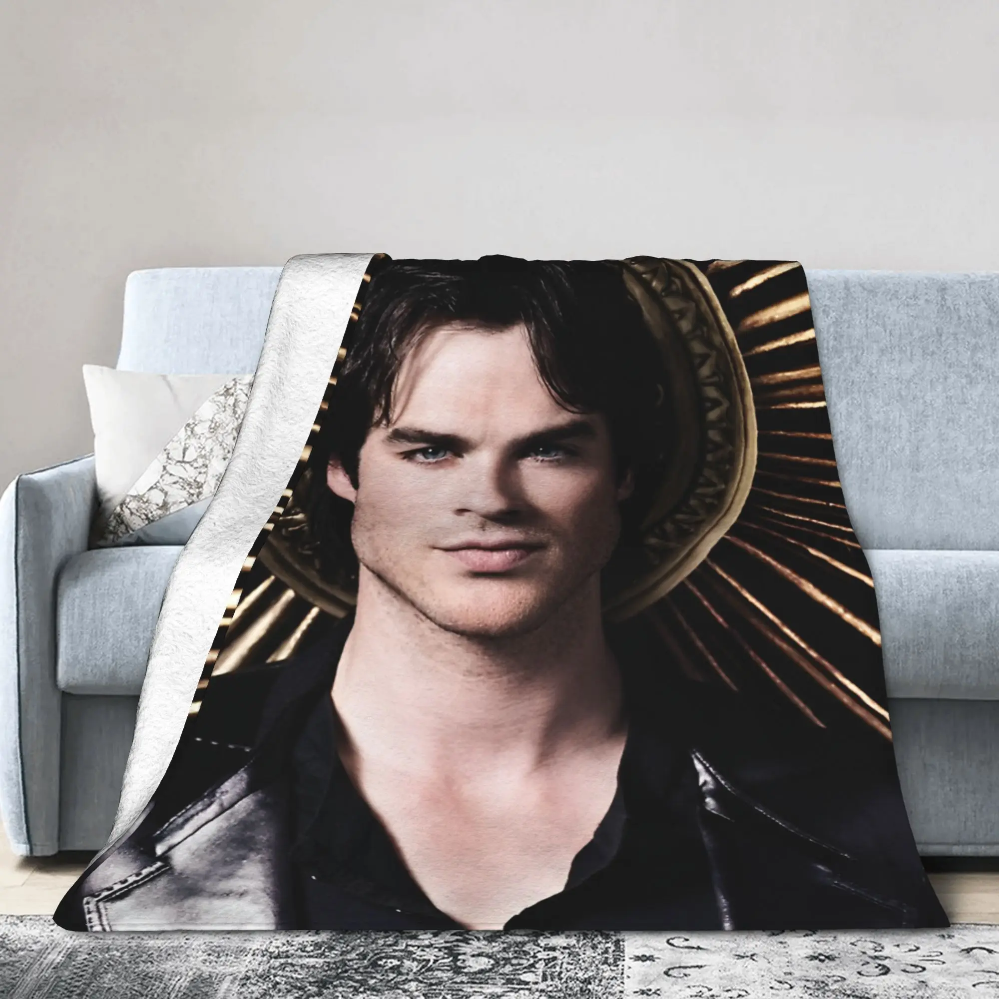 Damon Salvatore Blankets Flannel Decoration The Vampire Diaries Portable Soft Throw Blankets for Bedroom Plush Thin Quilt