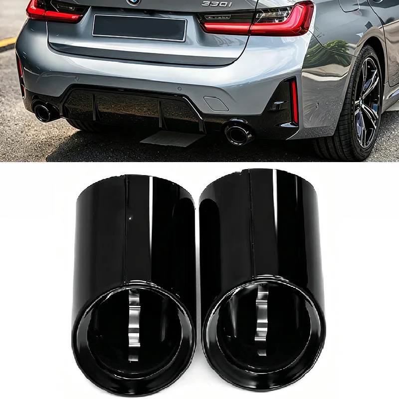 Muffler Protection Tips For BMW 3 Series G20 G21 320i 330i 330e 2019 - 2026 Exhaust pipe, tailpipe, black cover, stainless steel