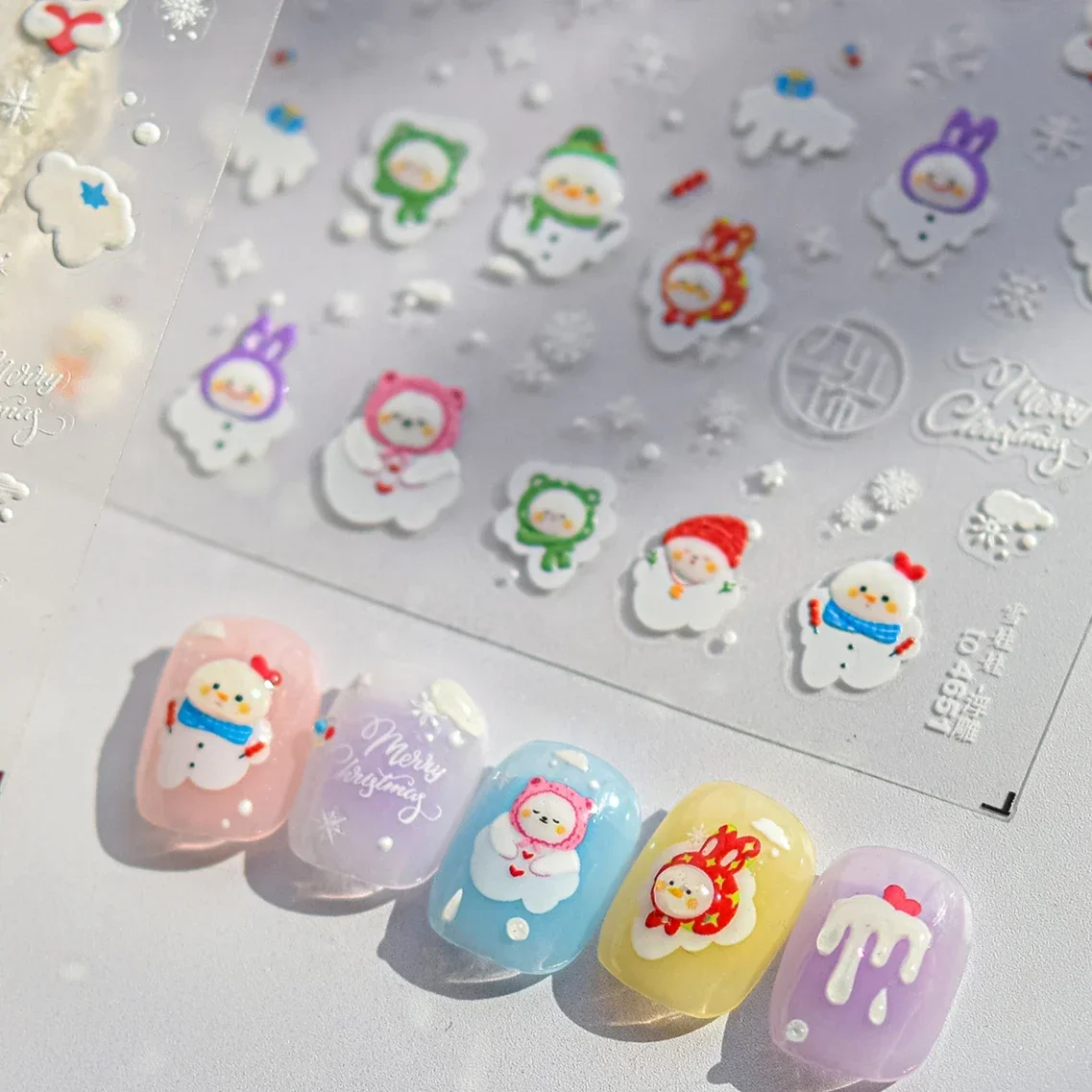 Christmas Snowman Bear White Cherry Melt Ears Pine Chicken Bowknot Rabbit Winter Snowflake Heart Nail Art Sticker Manicure Decal