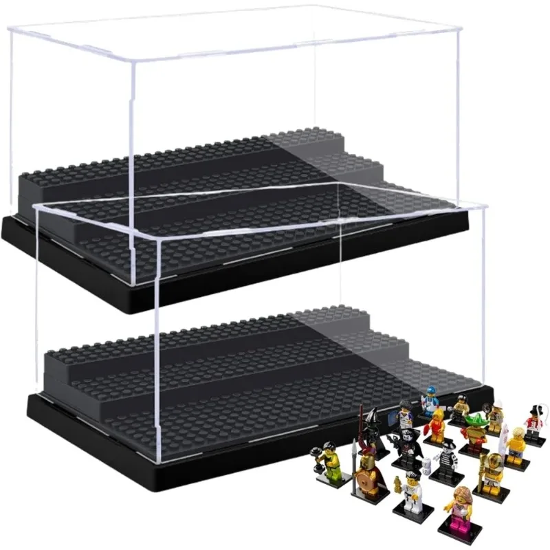 Compatible with Lego bricks suitable for action figures 3 steps, transparent dustproof acrylic storage box can be folded.