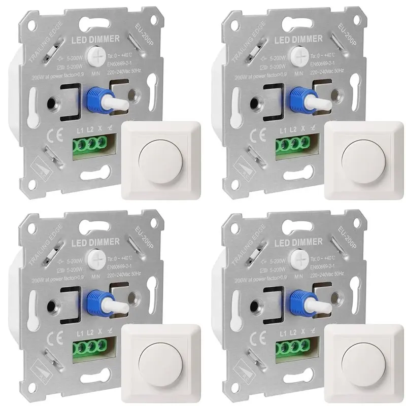 RANA 4X LED Dimmer Switch 230V For Dimmable Leds/Halogen 5-200W With White Cover Plate