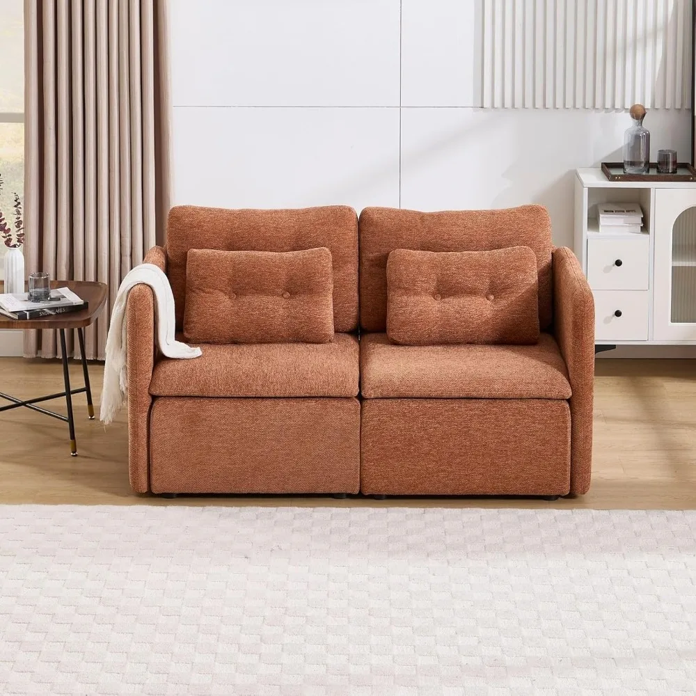 

Chenille 56.5" Loveseat Sofa with Waist Pillow, Modular Sectional Sofa Couch Modern Comfy Upholstered 2 Seater Lounge