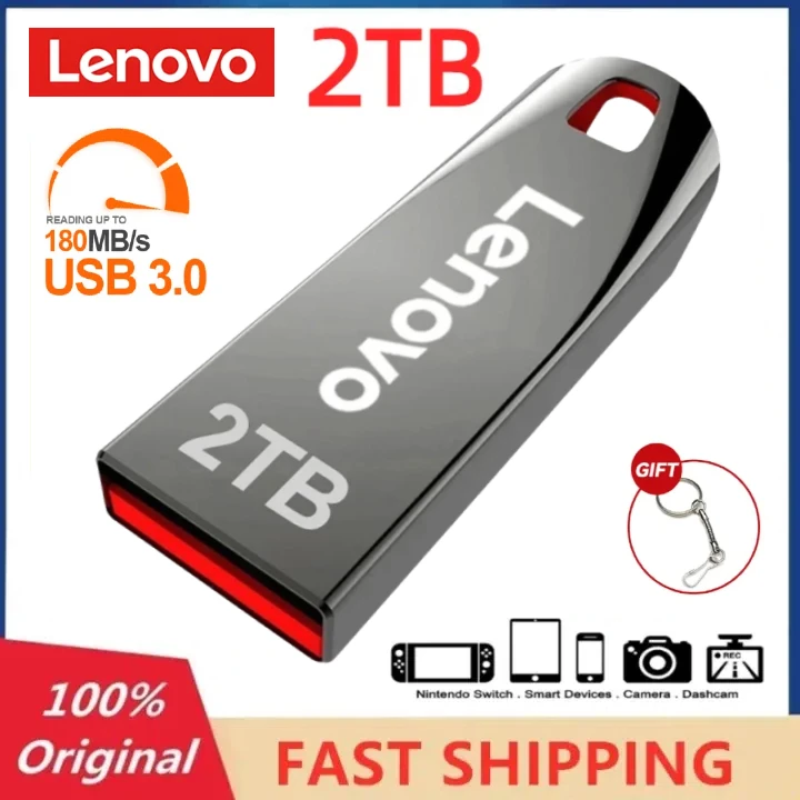 Chiavetta USB Lenovo da 2 TB Chiavetta USB in metallo Memoria da 1 TB Disco U impermeabile Trasmissione dati USB 3.0 ad alta velocità Chiavetta USB