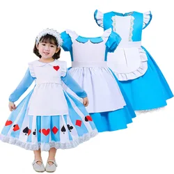 Girl Alice in Wonderland Costume Baby Girls Carnival Princess Cosplay Dress Girl Children Halloween Birthday Party Clothes 1-7T