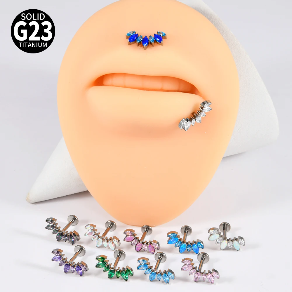 G23 Titanium Marquis Zircon Labret Lip Ring