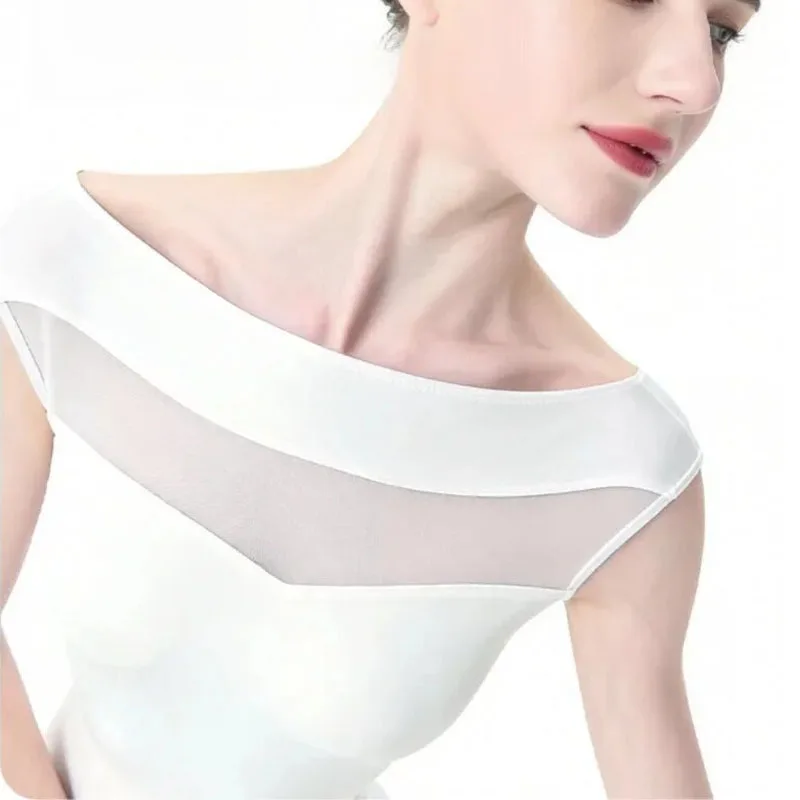 Vrouwen Ballet Maillots brede schouders boothals Dans Turnpakje Mesh Splice Gymnastiek Ballerina Kleding Ballet Bodysuit