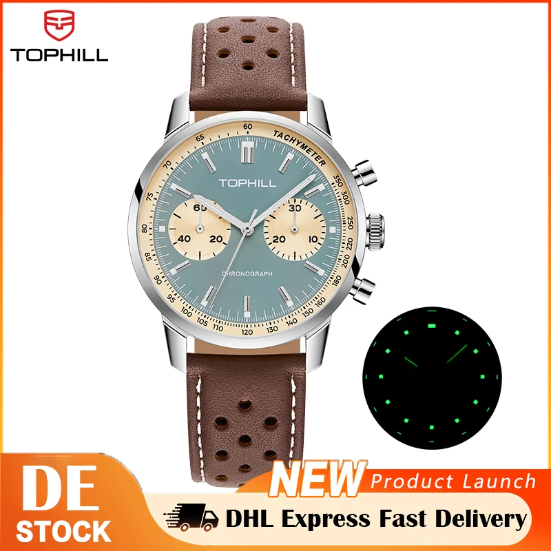 TOPHILL Chronograph 1963 Vintage-Uhr für Herren, ST19-Uhrwerk, Saphirglas, Military Limited C3, leuchtend, 5 ATM wasserdicht