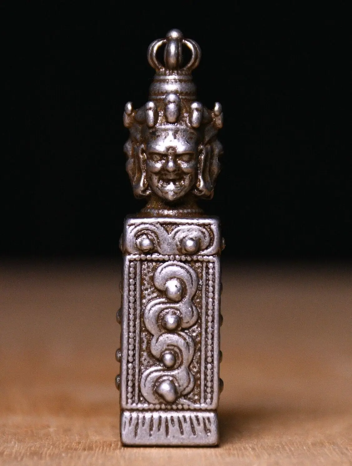 Tibet Old Silver Mahakala Wrathful Deity Buddha Head Imperial Seal Stamp Signet