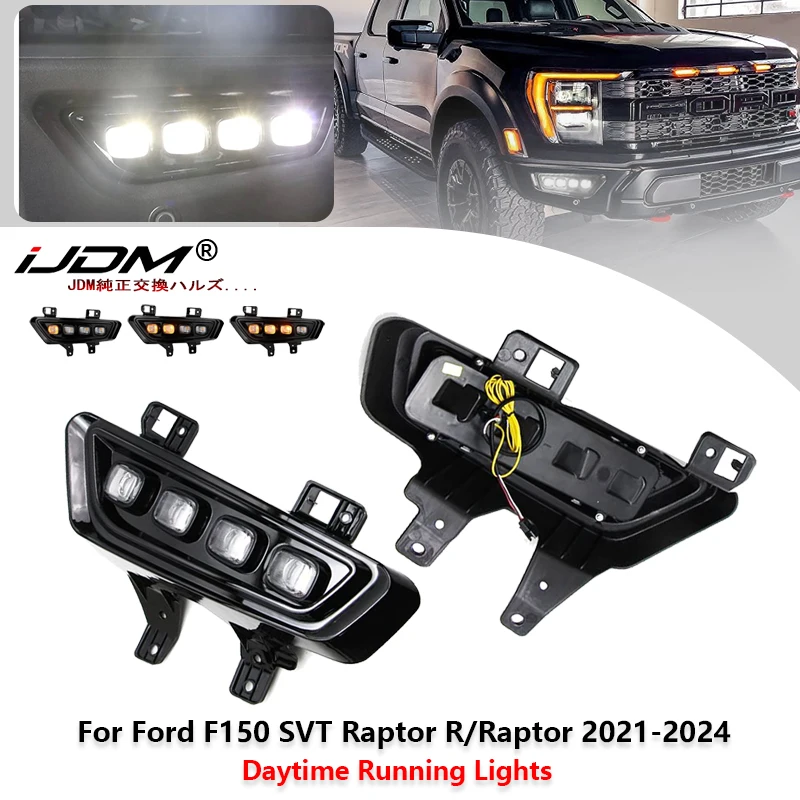 

2 шт. светодиодные ДХО для Ford F-150 Raptor R: передние противотуманные фары, бампер, дневные ходовые огни, сборка с янтарным сигналом поворота