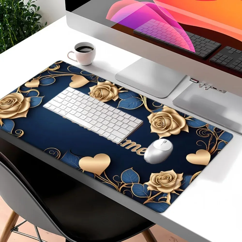 CIFbuy Custom Personalized Golden Rose Mouse Pad, Custom Name Multi‑Sizes Large Gaming Desk Mat for Home Office Desktop