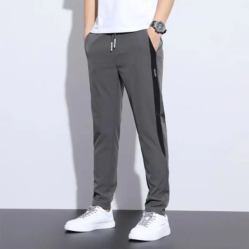 

Korean Youthful Trendy Men's Pants Men's Patchwork Contrast Color Pockets Drawstring High Waisted Loose Straight Casual Trousers