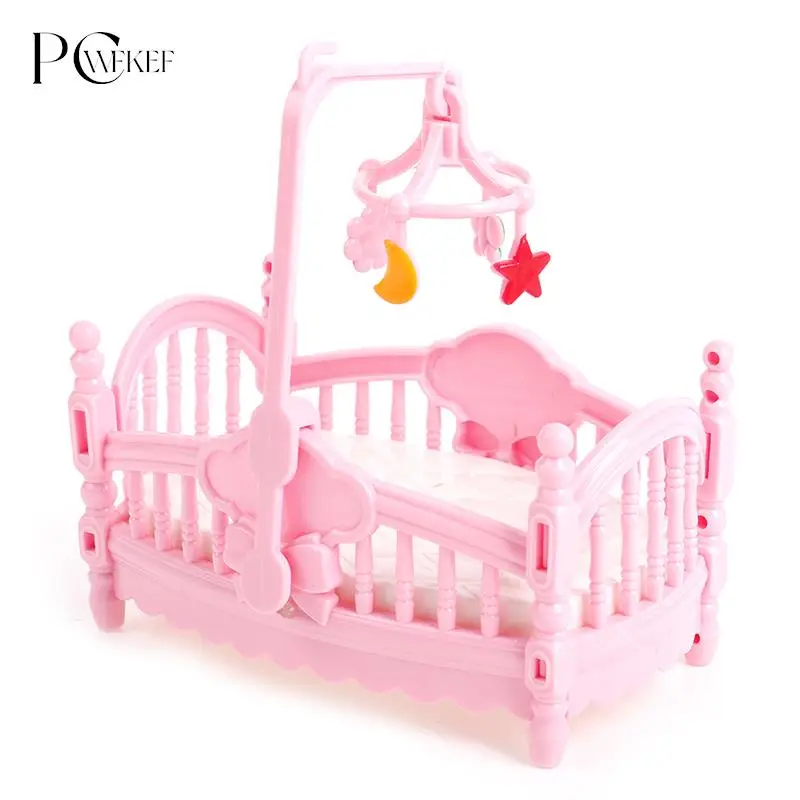 Newest 1pc pink fashion princess doll accessories doll plastic children girls gift miniature crib bed and wooden horse