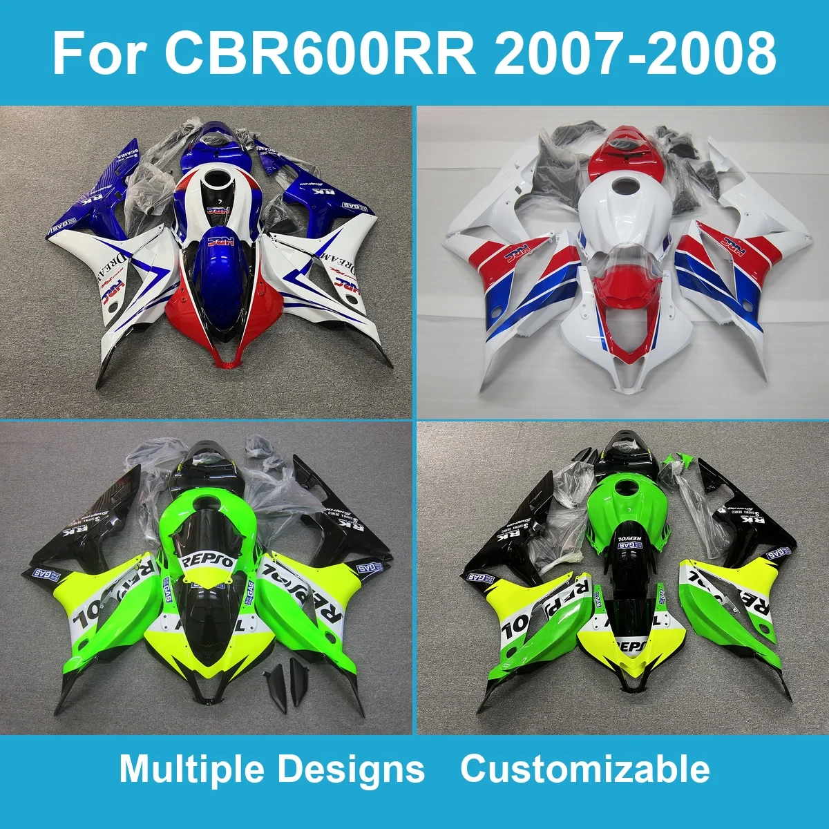 Replacement Fairing Kit Fit for Honda CBR 600RR 2007-2008 PC40 Injection Moulded ABS Plastic Body Panels Cover Set Spares