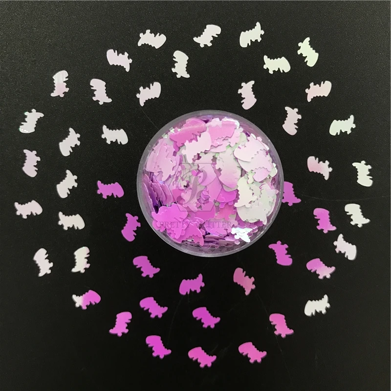 PrettyG 1 scatola di paillettes a forma di dinosauro con glitter laser a cambiamento di colore per accessori per la decorazione di trucco per unghie artigianale in resina fai da te