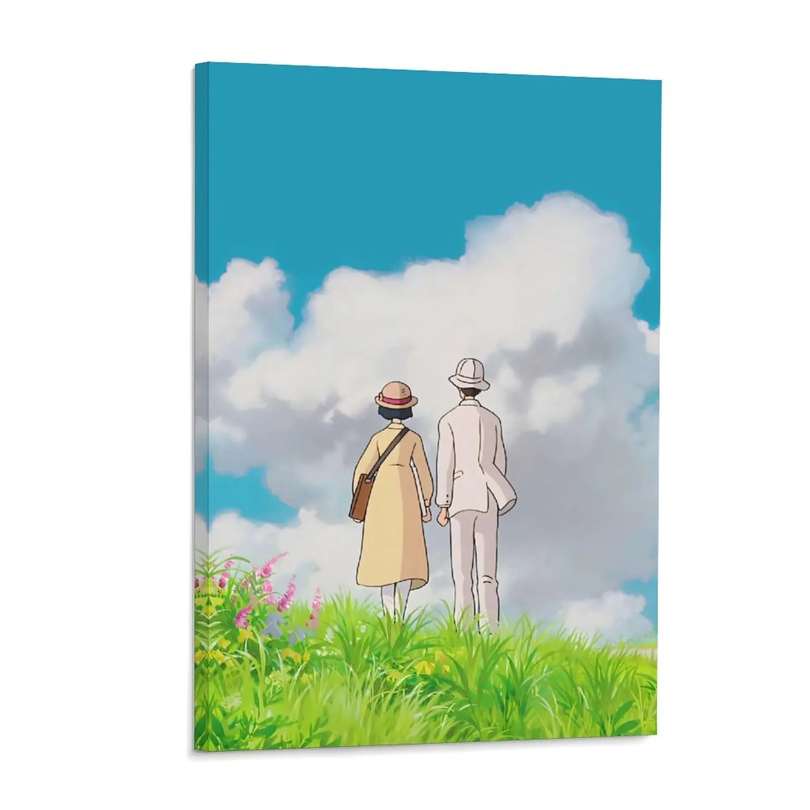 Póster de pareja de anime en el viento, arte romántico de Studio Ghibli en lienzo, carteles decorativos para el hogar, dormitorio, baño, regalo