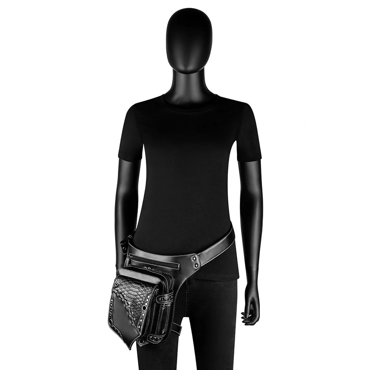 Men Punk Style Vintage PU Waist Pack, Multi-Purpose Drop Leg Bag for Men, Motorcycle Bike Outdoor Travel Hiking Hip Belt Bag