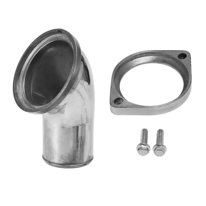 A95E-2X SBC BBC 45° Swivel Polished Water Neck Thermostat Housing For Chevy V8 350 454 Silver