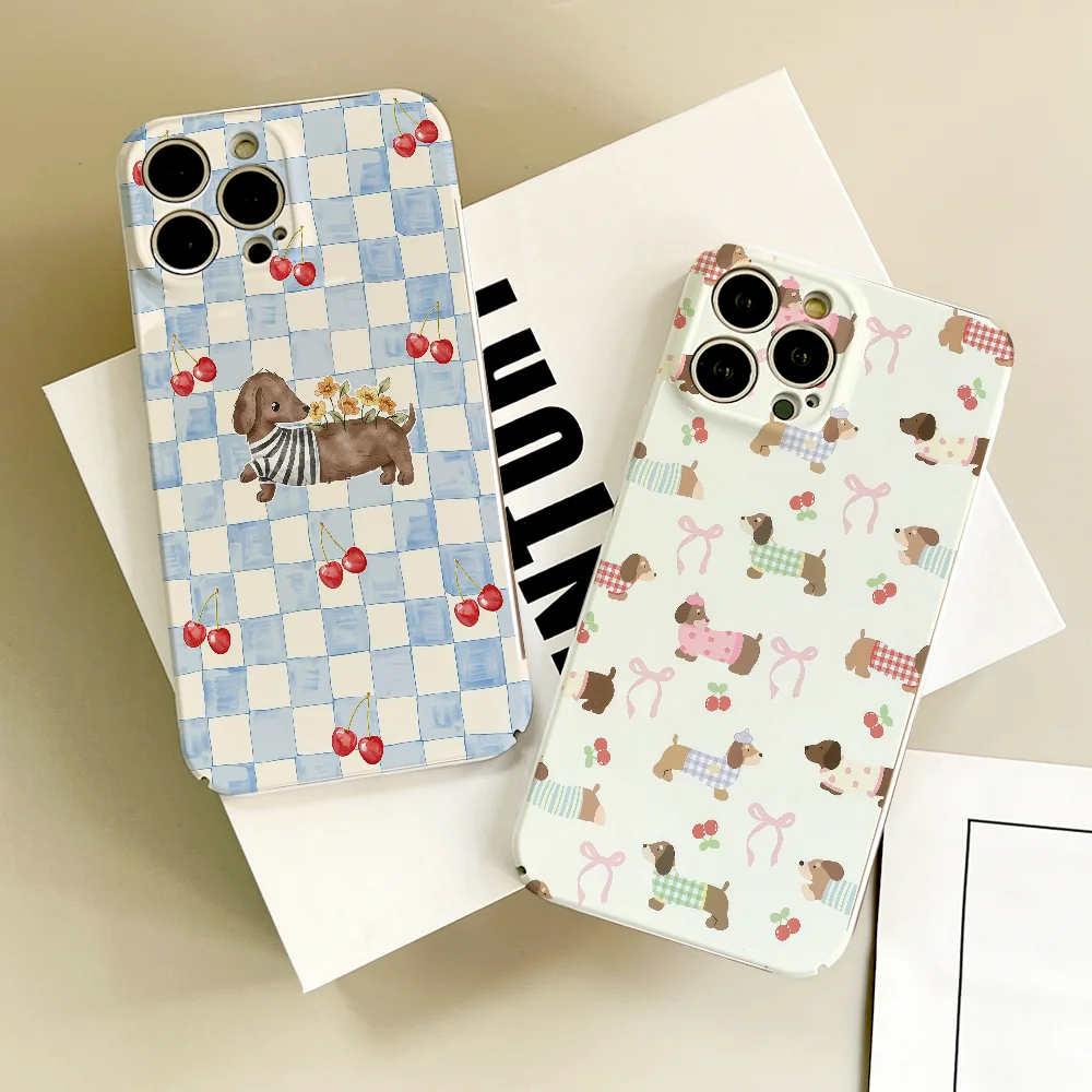 

CUTE Dachshund Litchi FUNDA Phone Case For Samsung S24 S23 A54 55 53FE Ultra Plus 4G 5G Precise Hole Matching Film Covers