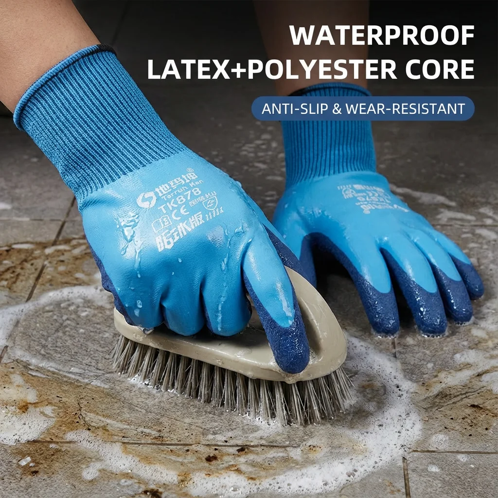Professional Waterproof Work Gloves, Latex Anti-Slip Wear-Resistant Grip Heavy Duty for Household & Commercial Cleaning