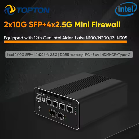 Topton Firewall Mini PC 2x10G SFP+ Intel i3-N355 N305 N150 N100 4xi226-V 2.5G LAN DDR5 NVMe Proxmox ESXi pfSense Home Lab Server