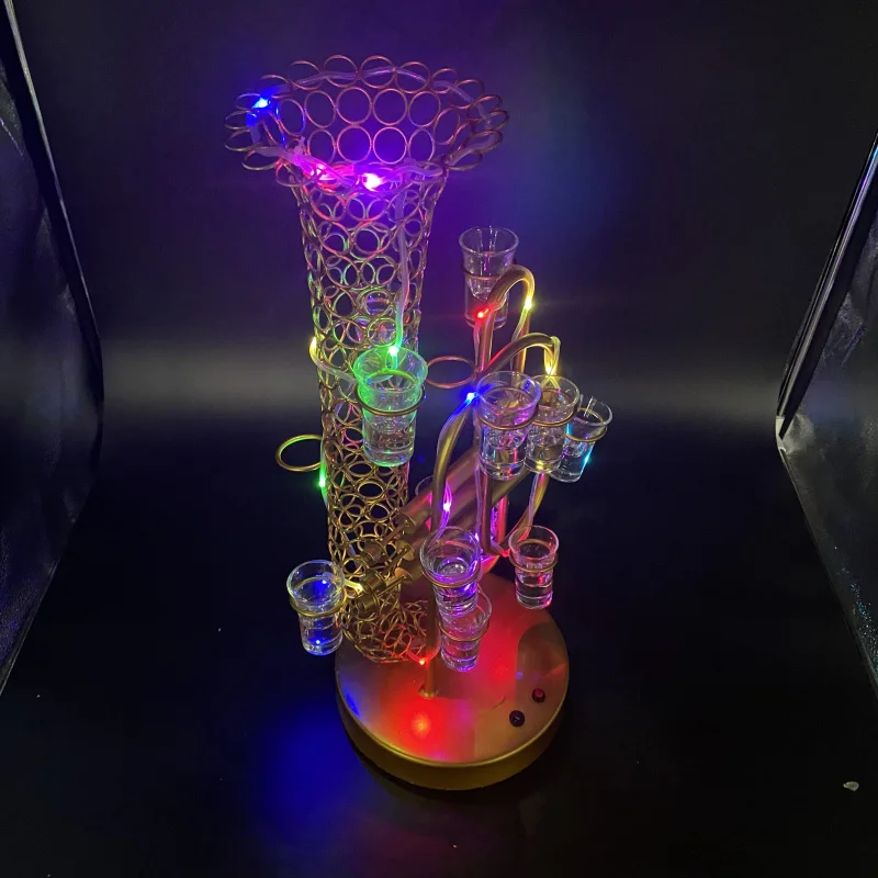 

Led Sax Shape Vip Serving Tray bar Party Rechargeable Led Glowing Champagne Glass Cup Tray Display Stand