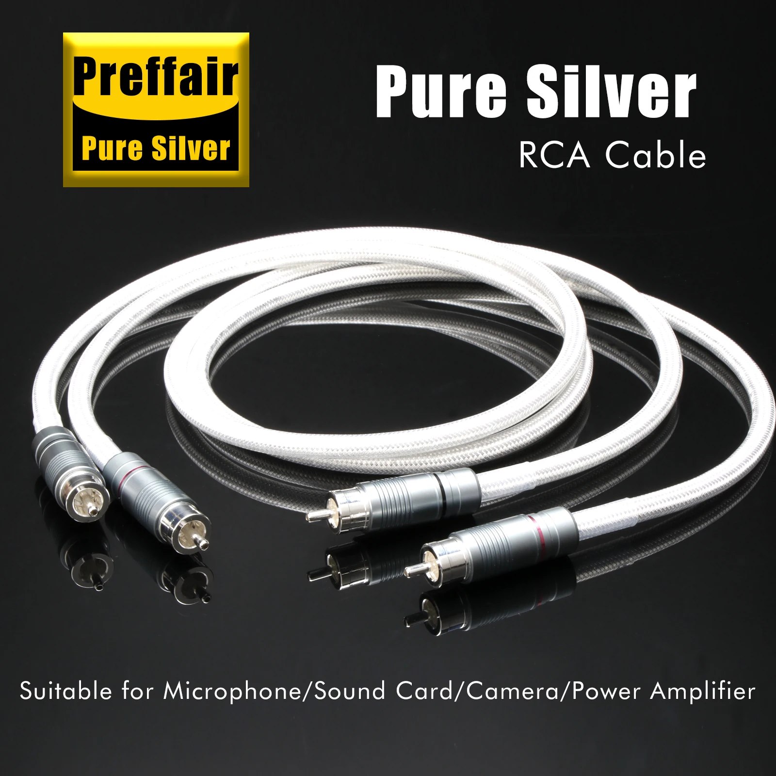 Pure Silver RCA Audio Cable 18AWG High Quality RCA to RCA Interconnect Cable Solid PSS Pure Silver Core Silver-Plated Plug
