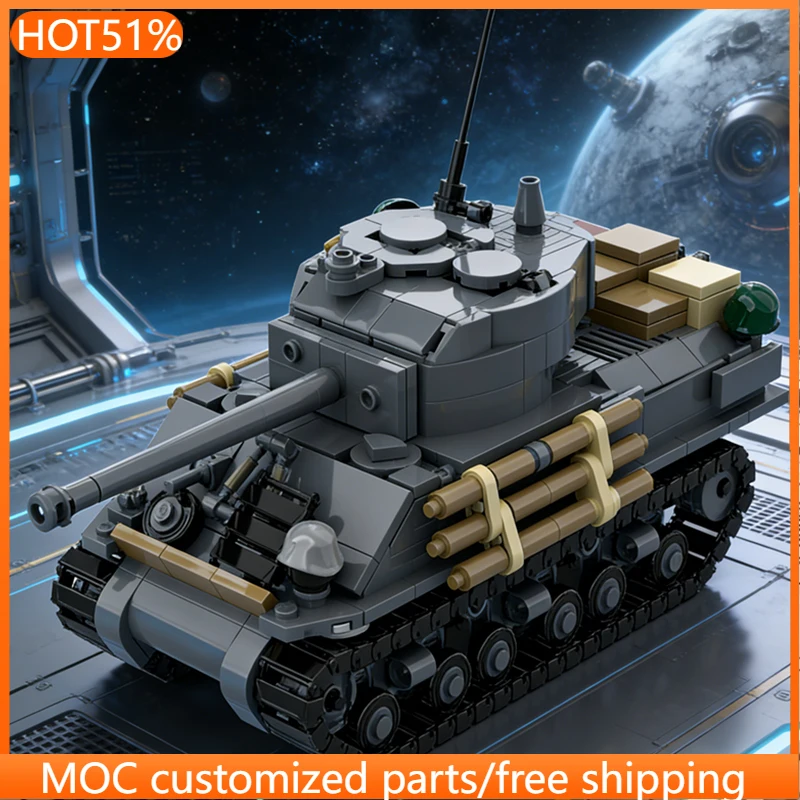 

655 PCS Military Tank Model M4A3E8 Fury Medium MOC Customize Modular Building Block Design Creative DIY Boys Toy Birthday Gift