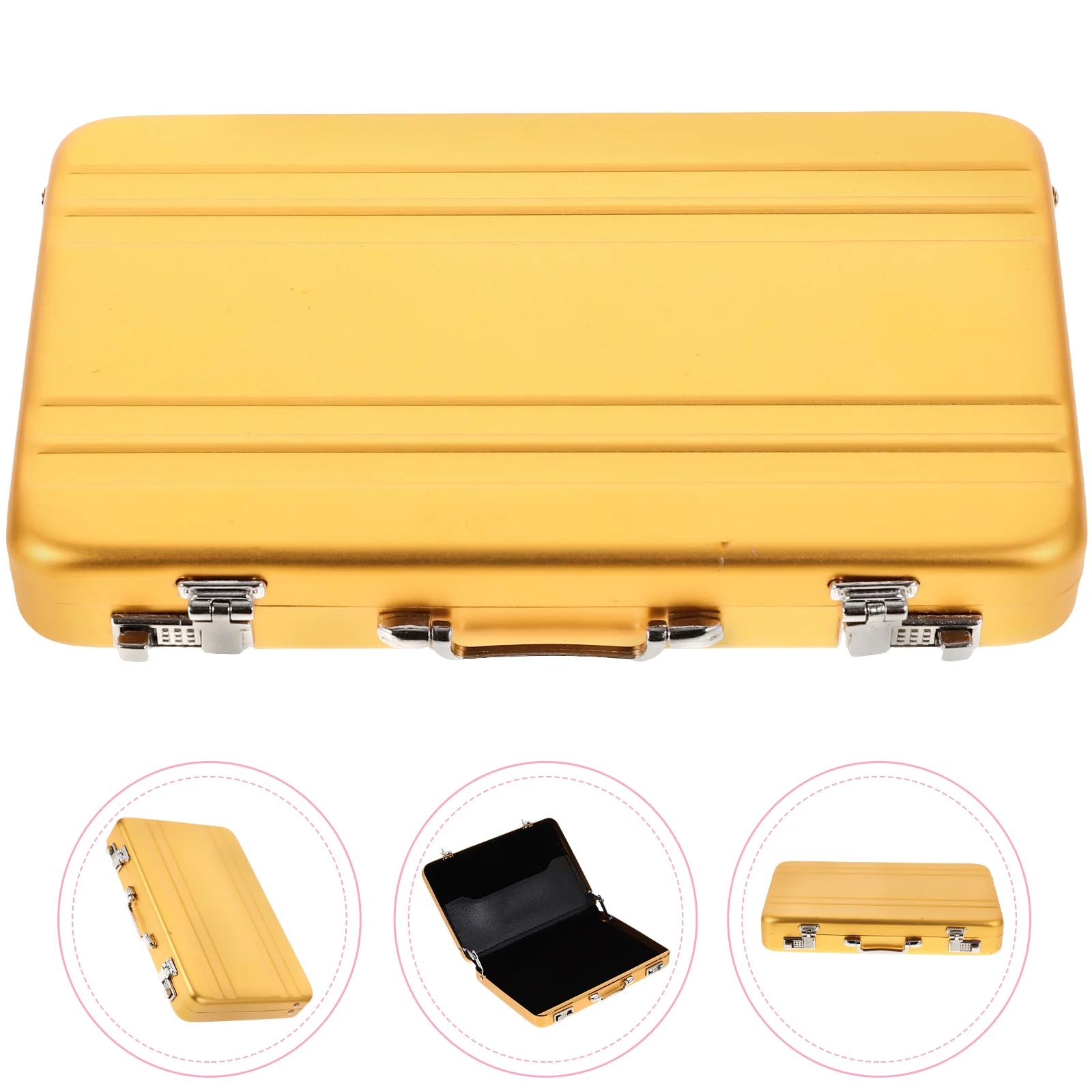 Metal Business Card Holder Gold Mini Briefcase Sturdy Snap Closure Large Capacity Office Supplies Visiting Cards Case Desktop