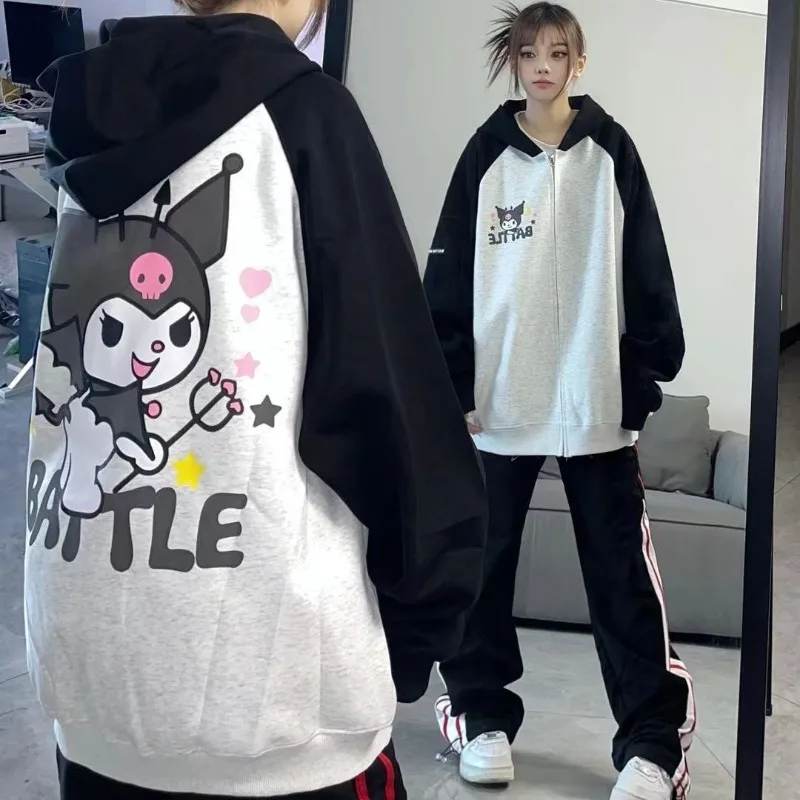 Sanrio Melody Printed Cardigan Sweet Cool Style Raglan Sleeve Cartoon Hello Kitty Couple Spring Autumn Double Color Sweatshirt