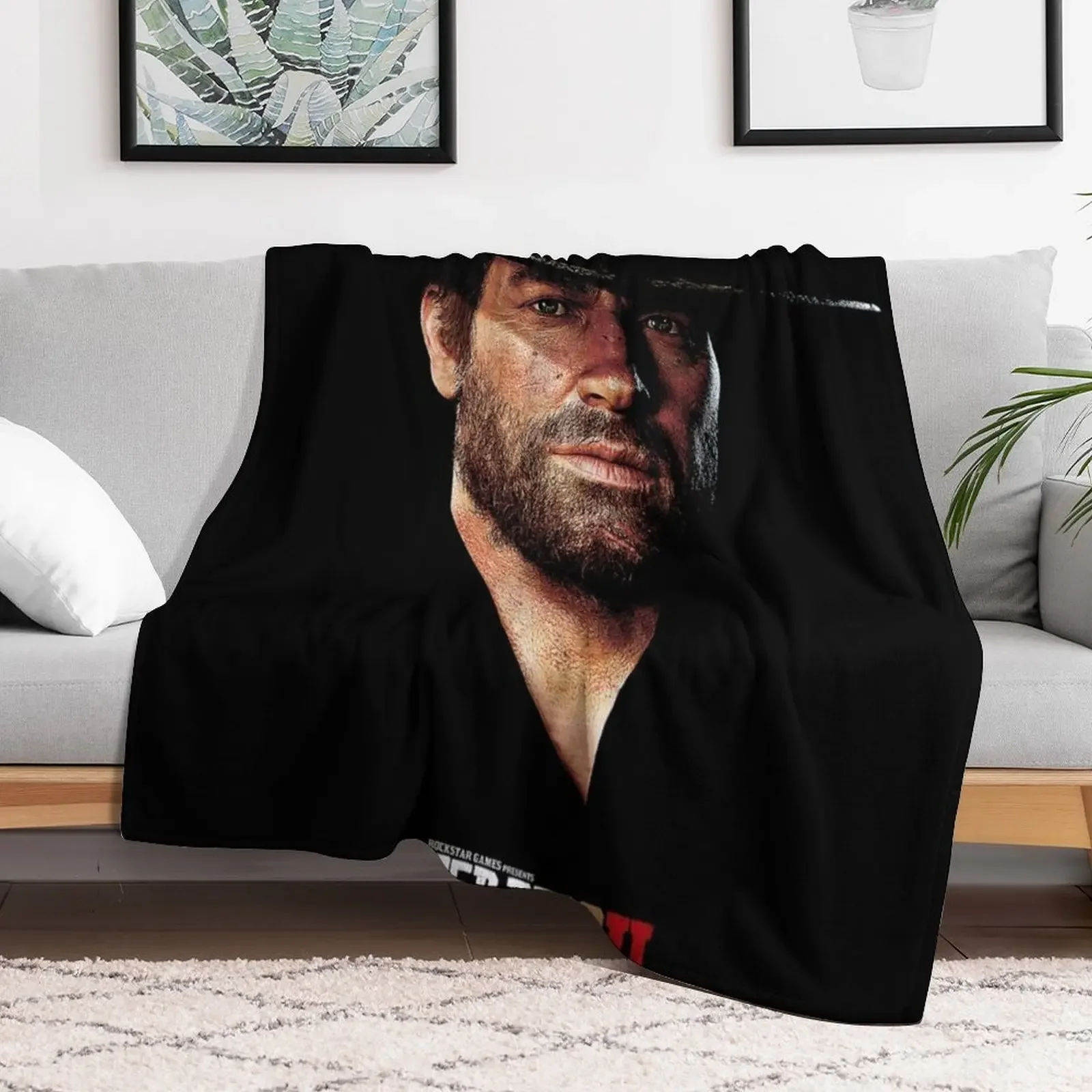 Arthur Morgan In All Black Throw Blanket Sofa Quilt Furrys cosplay anime Tourist Blankets