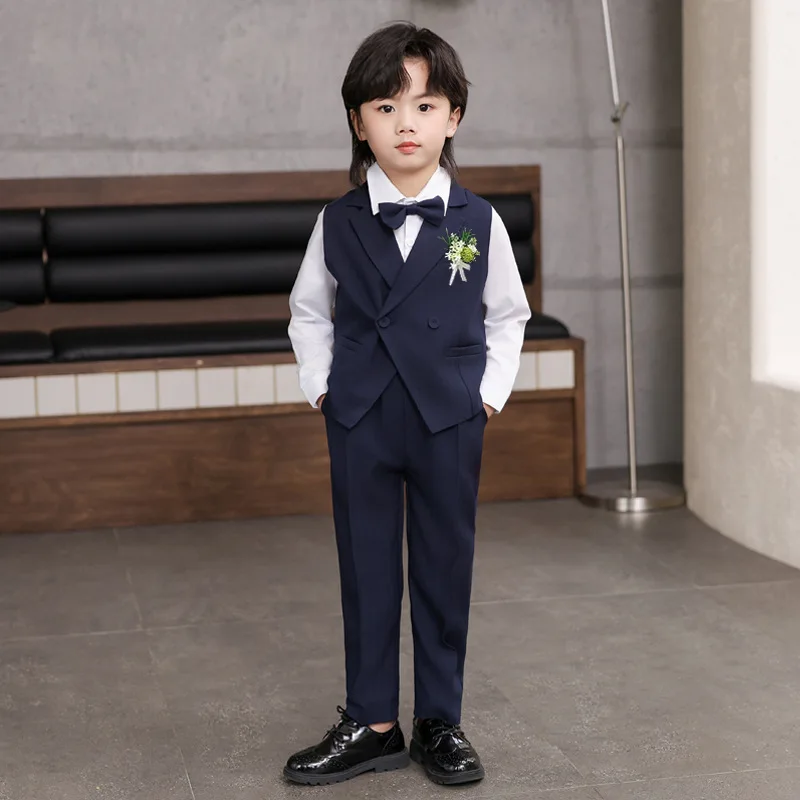 Children's Vest Suit Spring Autumn Boys Wedding Baby First Birthday  Performance Photogrpahy Costume Kids Waistcoats Pants