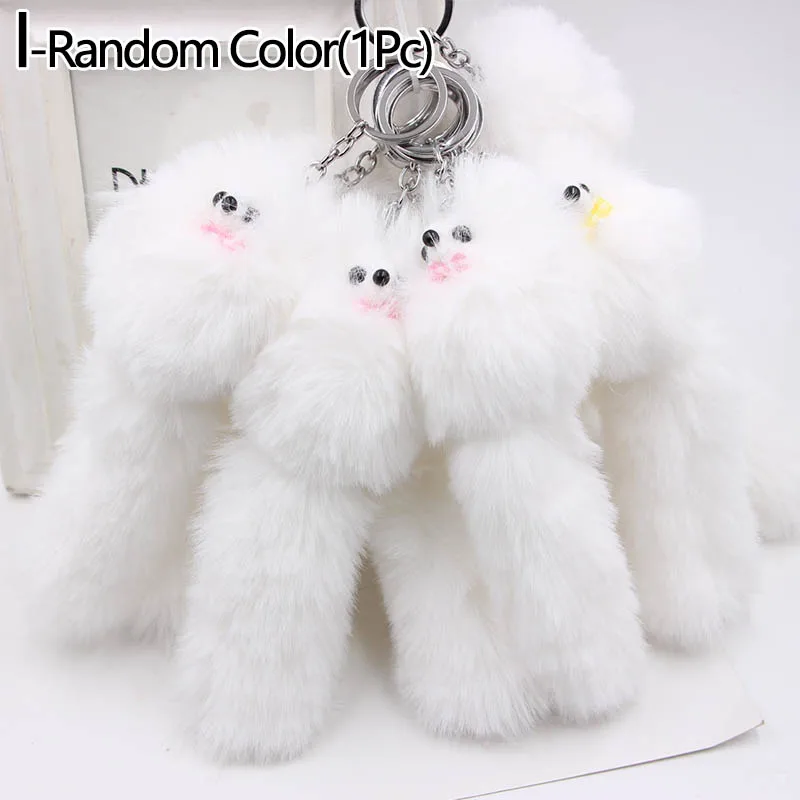 Simulation Fox Fur Pompon Keychain Fluffy Plush Animal Cute Cartoon Mouse Keyrings Car Hanging Pendant Women Bag Hanger Gifts