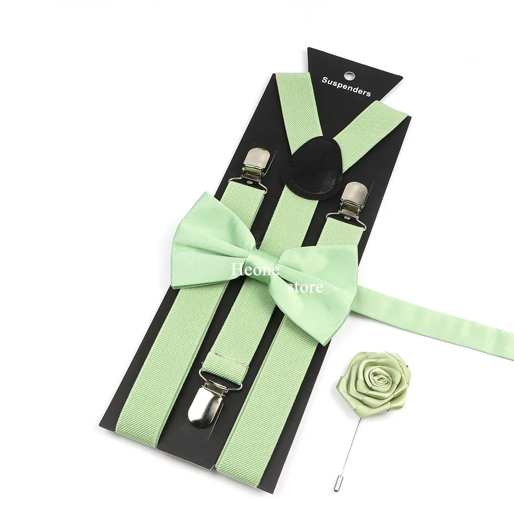 Sage Green Suspender Bowtie Brooch Set