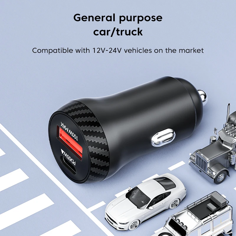 Ładowarka samochodowa 100W Super szybkie ładowanie PD65W USB typu C ładowarka do telefonu szybkiego ładowania Adapter dla iphone Samsung Huawei Xiaomi — zdjęcie produktu 4