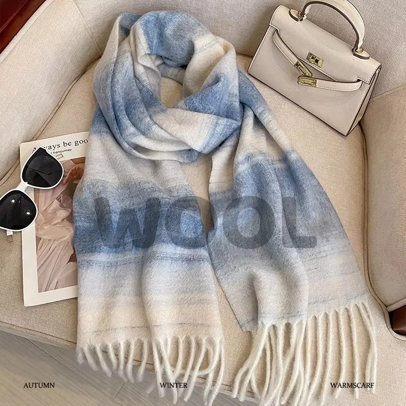 

2025 Winter Women Scarves Long Warm Gradient Imitaion Cashmere Hijab Solid Lady Shawl Wrap Female Pashmina Bandana Head Scarf