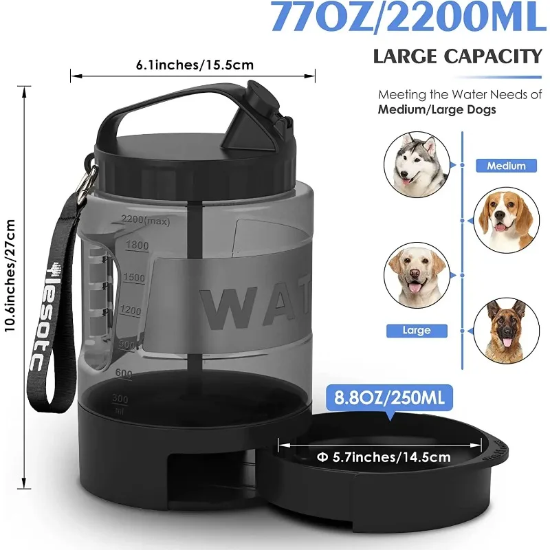 

New 2.2L Dog Water Bottle Large Capacity Drinking Bowl,Outdoor Walking Portable Water Bottle Pet Drink Travel Bowls Dog Feeder