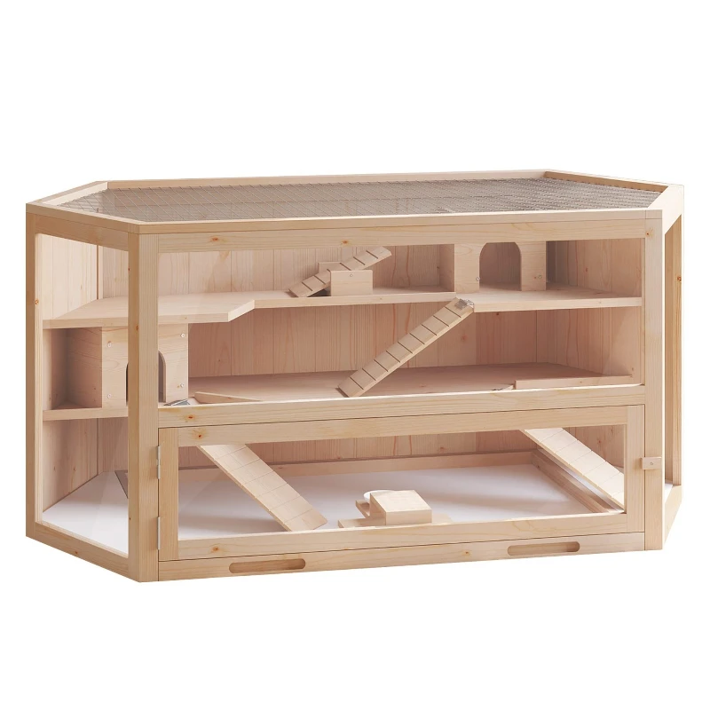 

Wooden Hamster Feeding Box Transparent Hamster Breeding Box Simple Wooden Hamster Box
