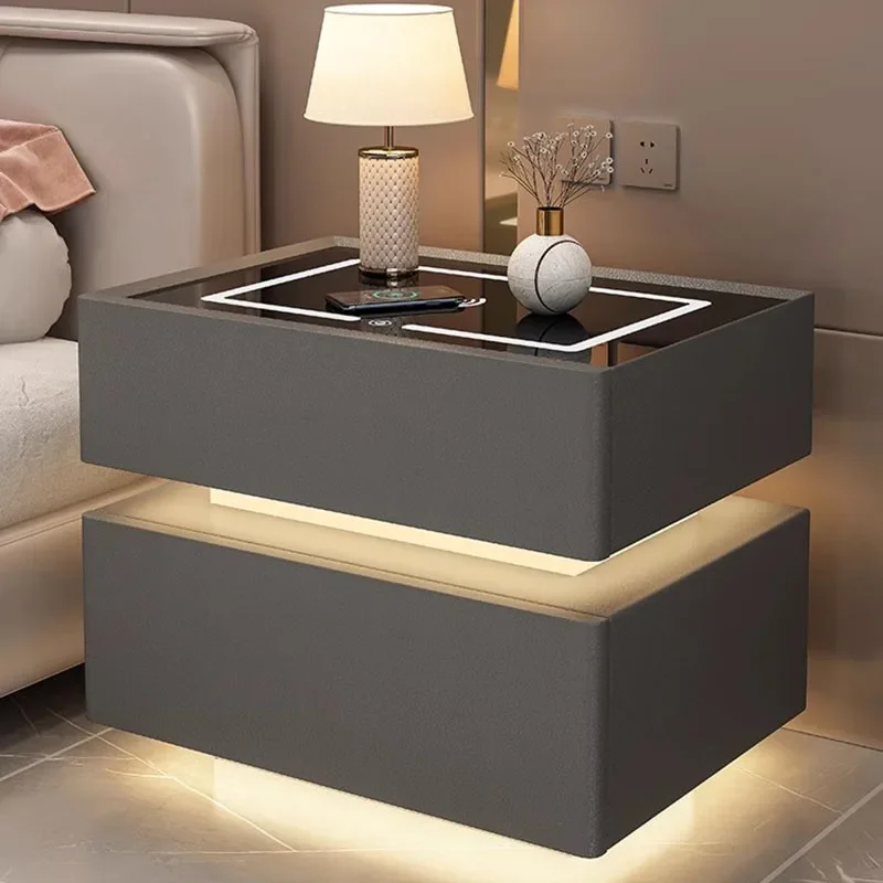 

Led Light Nightstand Bedside Modern Storage Drawers Nordic Night Table Smart Wood Corner Mesitas De Noche Bedroom Furniture