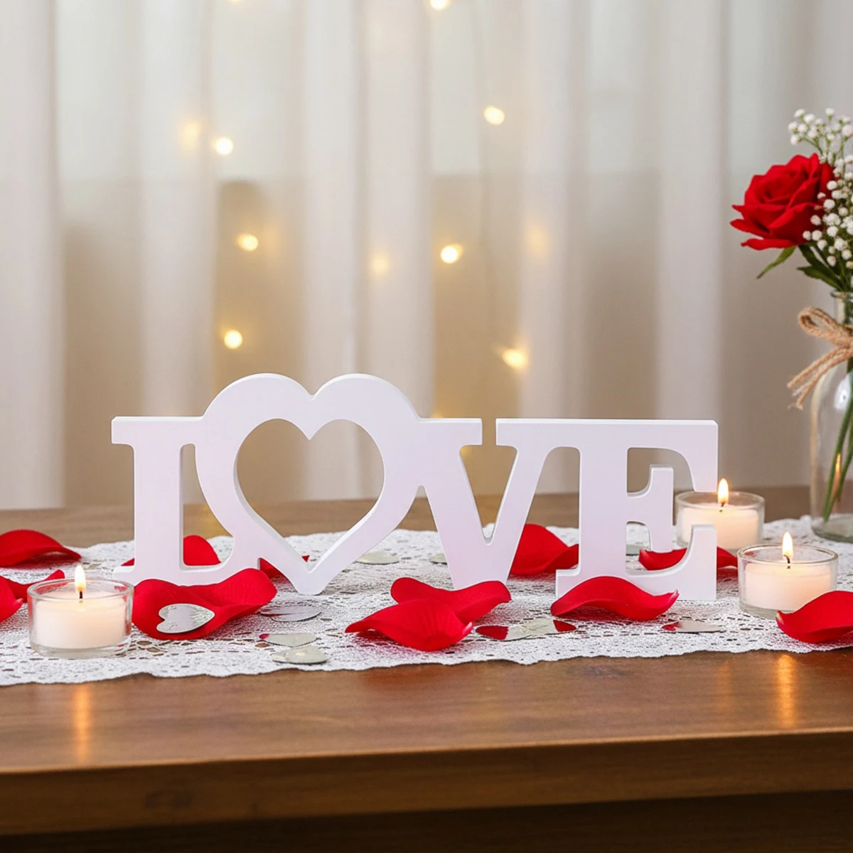 1PC, Simple White Love-Shaped Snowflake Board Ornament, Valentine's Day for Desktop Decoration, Suitable for Room Decoration