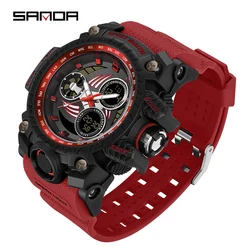 SANDA-Montre à quartz militaire étanche pour homme, montre-bracelet de sport masculin, horloge numérique, style 2024G, 50m, choc, nouveau, 3155