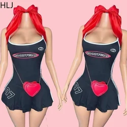 HLJ&GG Sexy Letter Stripe Print Bodycon Mini Spaghetti Strap Dress Women Sleeveless Backless Vestidos Fashion Sport Streetwear