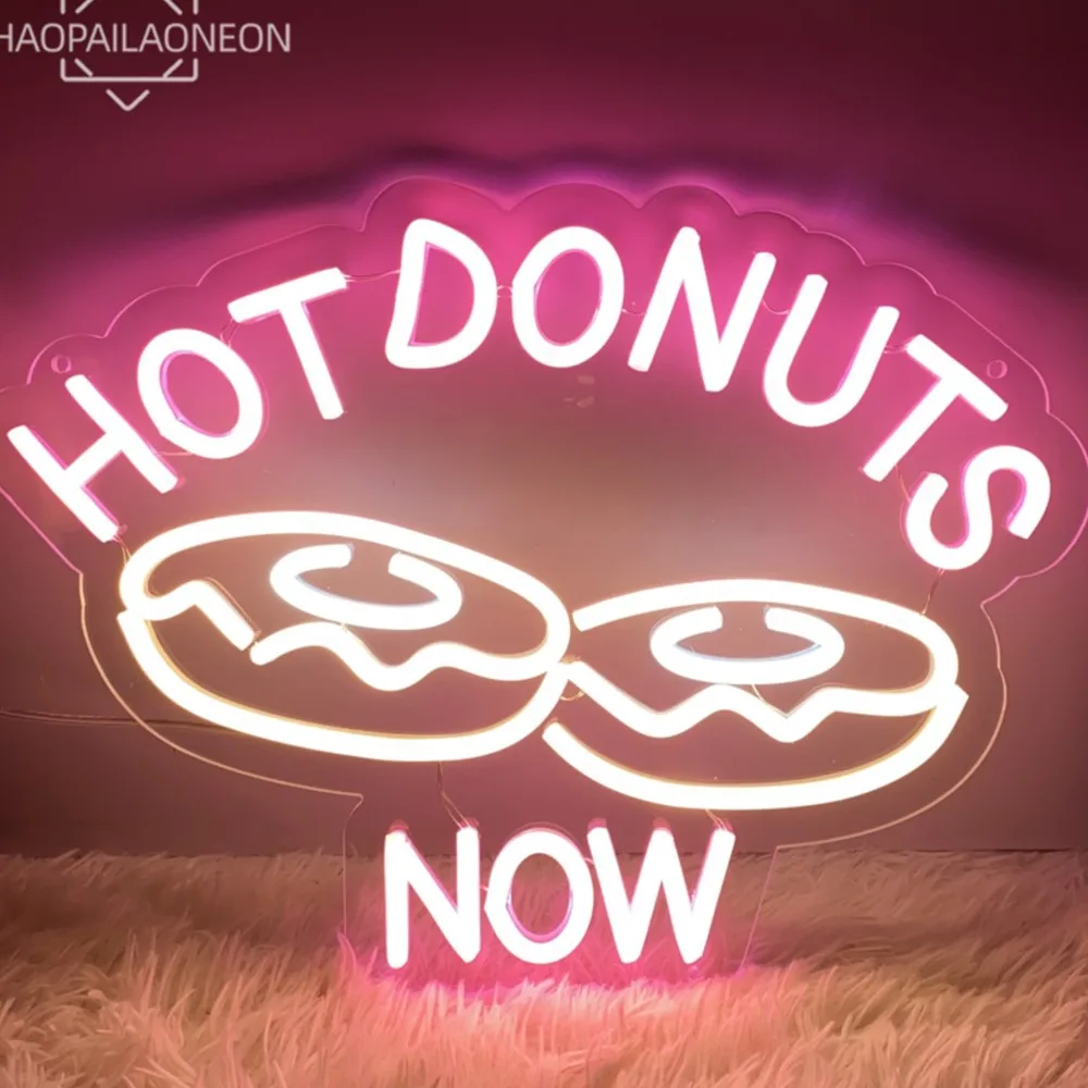 Hot Donuts Neon LED Sign Donut Shop Decor Neon Light Wall Art Decoration Led Lamp Sign Business Signboard Restaurant LED Light