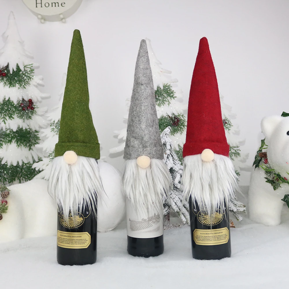 Christmas Champagne Wine Bottle Cover Faceless Old Man Doll Wine Bottle Home Party Decorations Ornaments Kitchen Bar Accessories