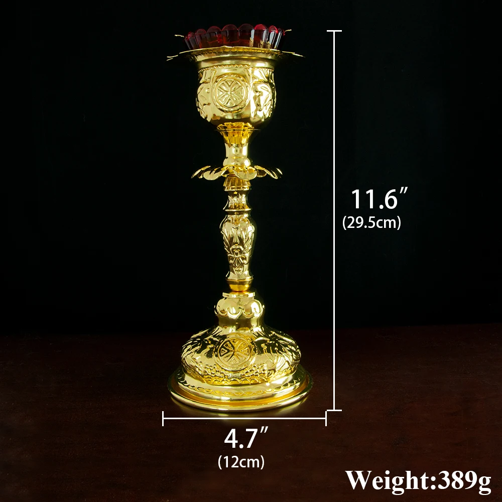 Russian Orthodox Candlestick 11.6In Gold-Plated Zinc Alloy Candlestick with Glass Gift for Pastor Church Family Prayer Corner image 2